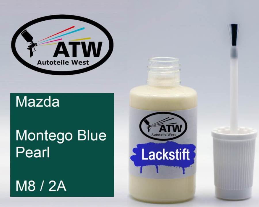 Mazda, Montego Blue Pearl, M8 / 2A: 20ml Lackstift, von ATW Autoteile West.